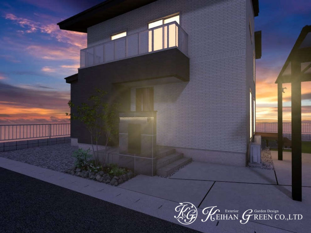 上品でモダンなグレートーンの門柱