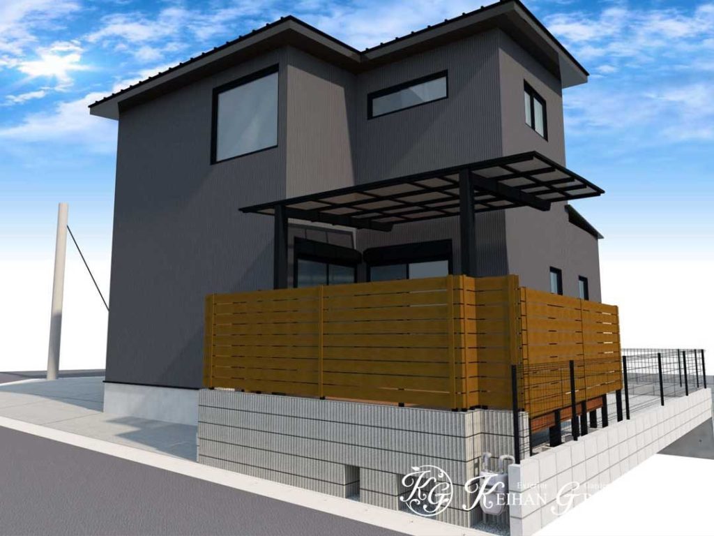 ブラック×木目のナチュラルモダン外構