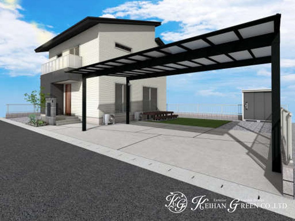 上品でモダンなグレートーンの門柱