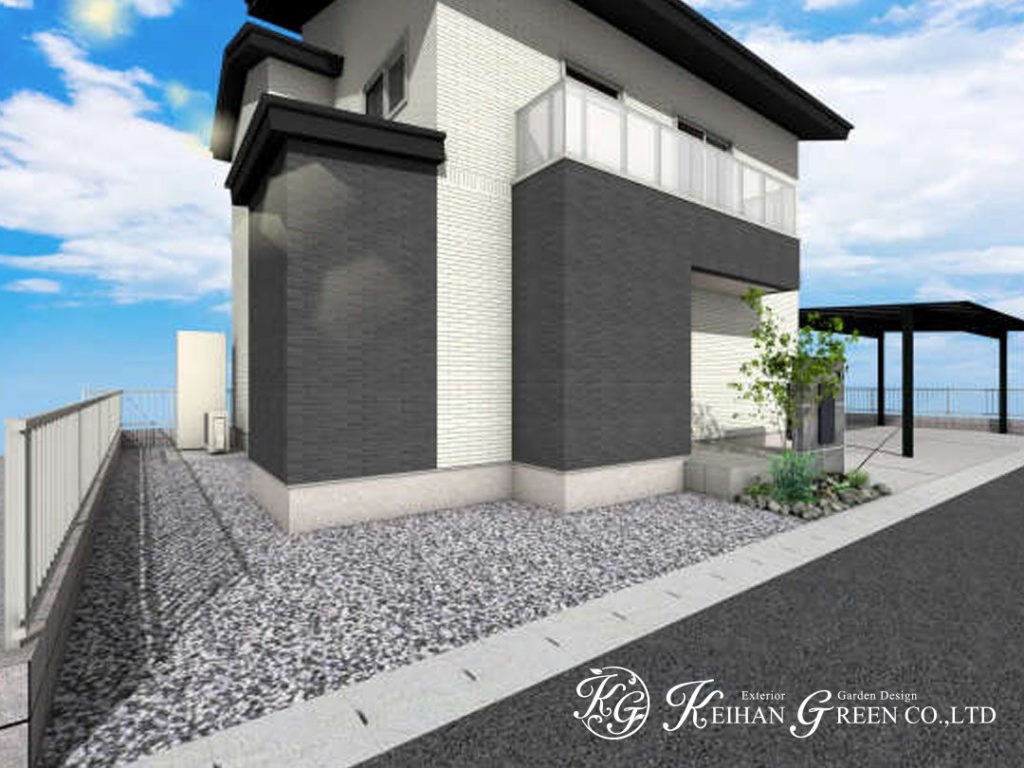 上品でモダンなグレートーンの門柱