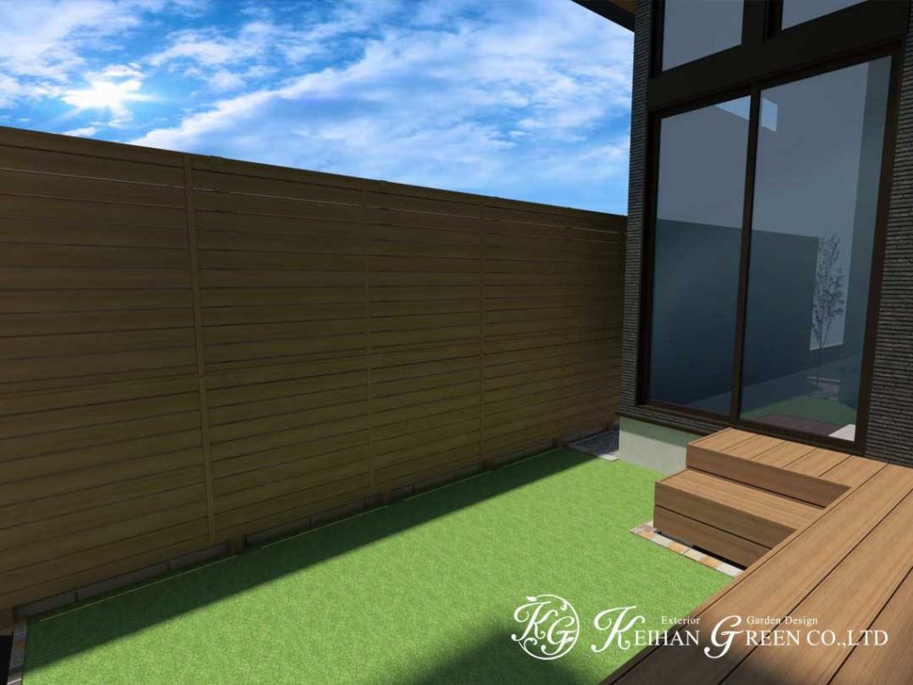 梁延長で駐車スペースの間口を広くとったモダン外構