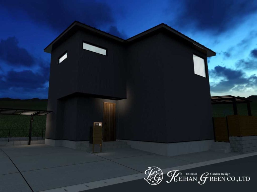 ブラック×木目のナチュラルモダン外構