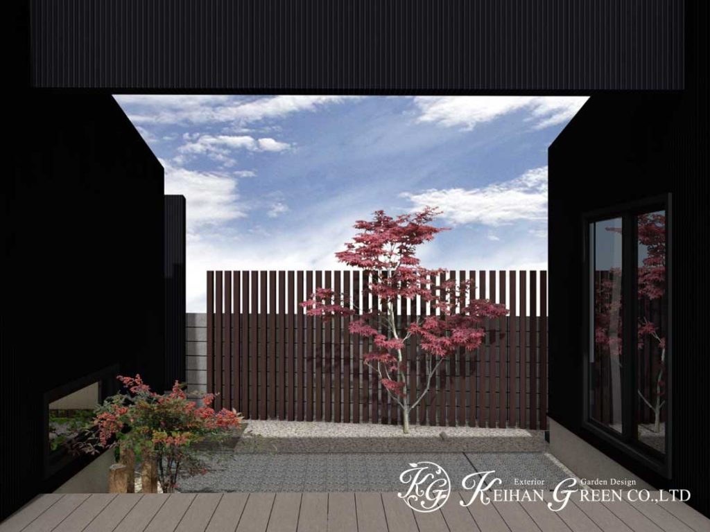 植栽の緑あふれるシックな和モダン外構