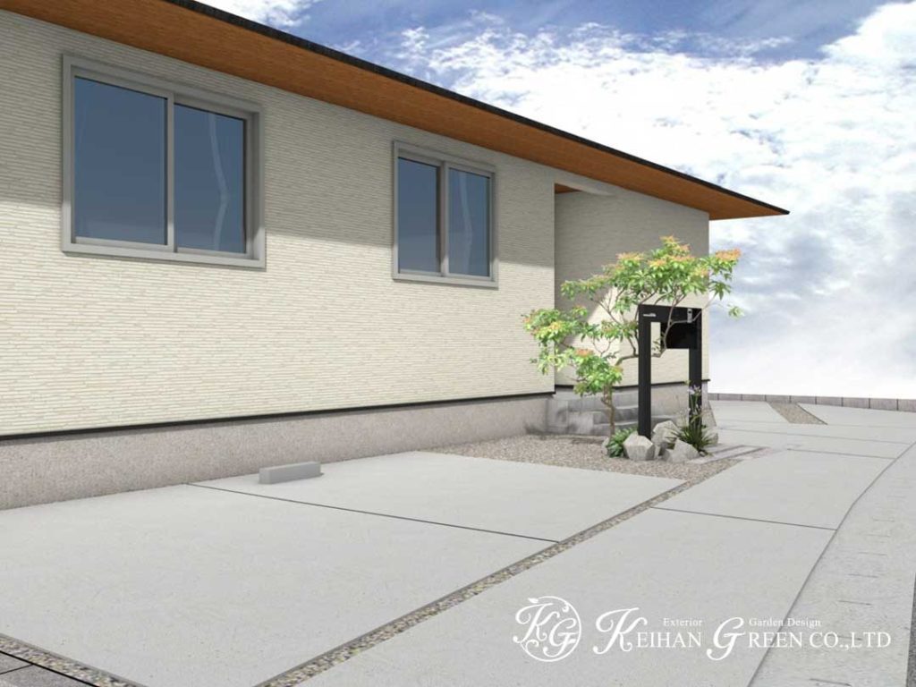 シンプルナチュラルな平屋建ての新築外構プラン