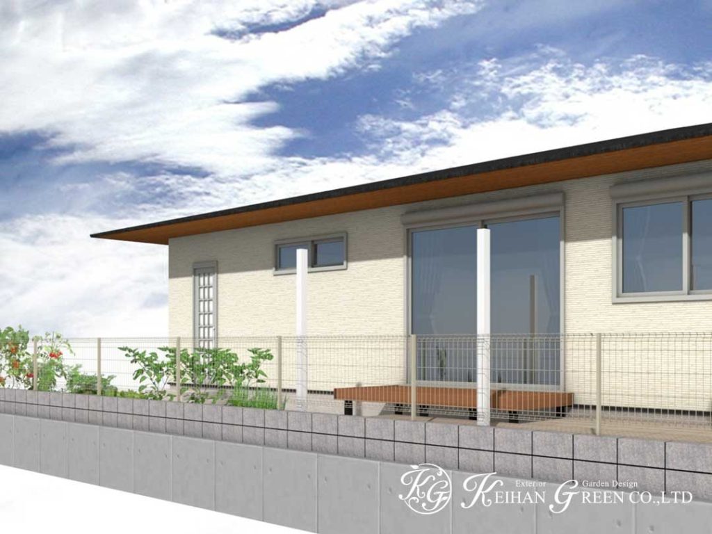 シンプルナチュラルな平屋建ての新築外構プラン