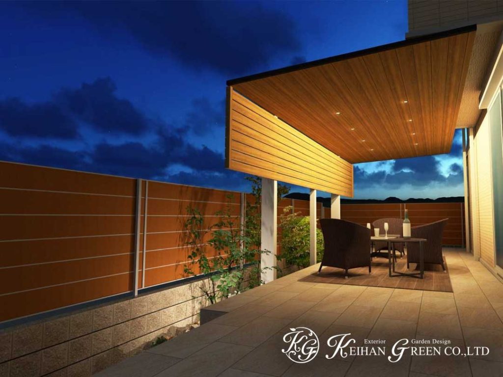 昼も夜も優雅に過ごせるアウトドアリビング