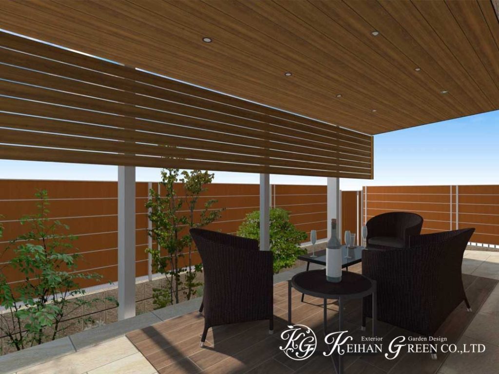 昼も夜も優雅に過ごせるアウトドアリビング