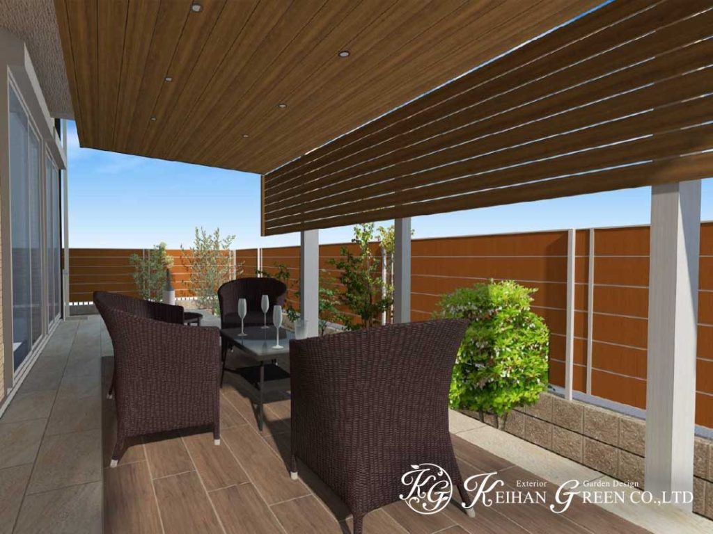 昼も夜も優雅に過ごせるアウトドアリビング