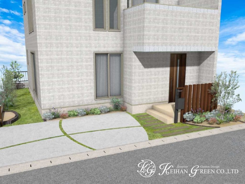 シンプルモダンに映える、やさしさと機能性を備えた外構プラン