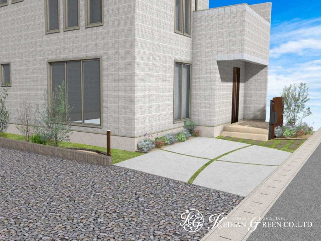 シンプルモダンに映える、やさしさと機能性を備えた外構プラン