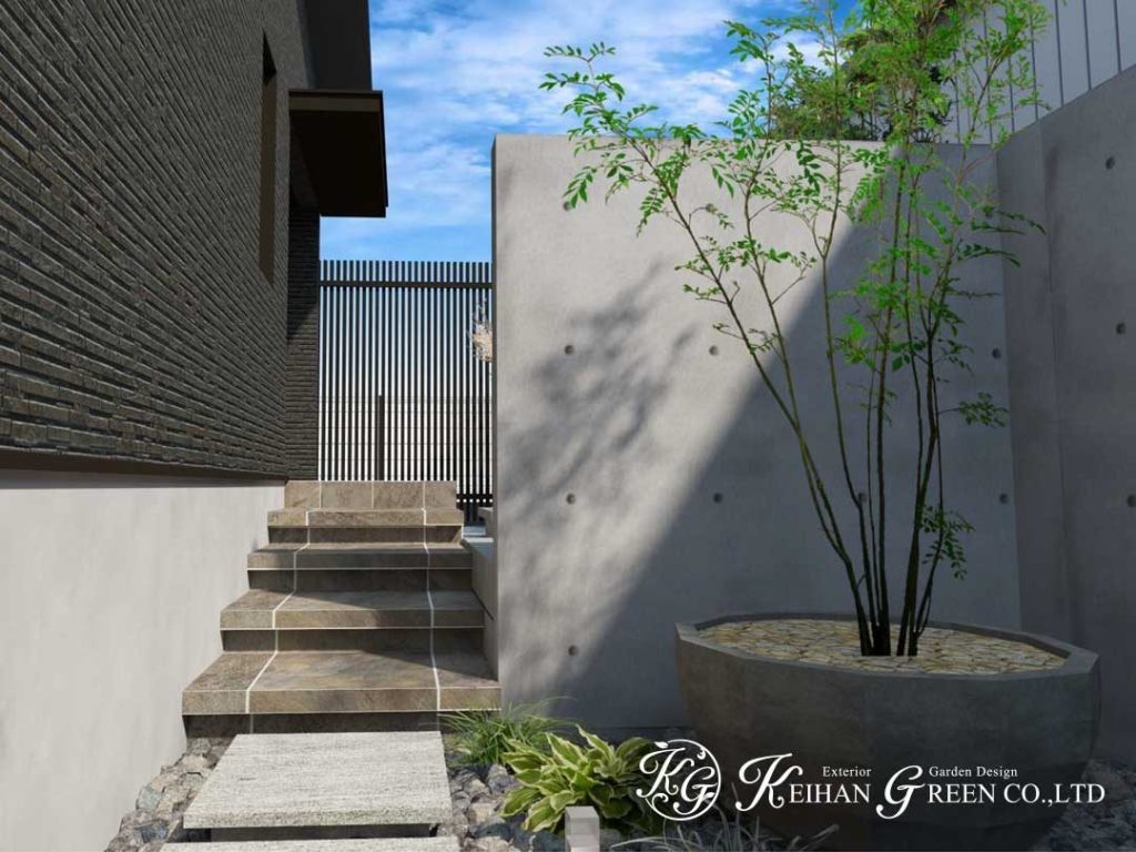 洗練されたモダンデザインが引き立つ上質な外構