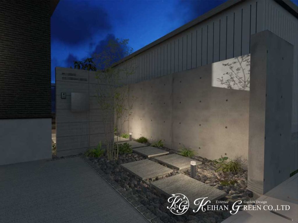 洗練されたモダンデザインが引き立つ上質な外構