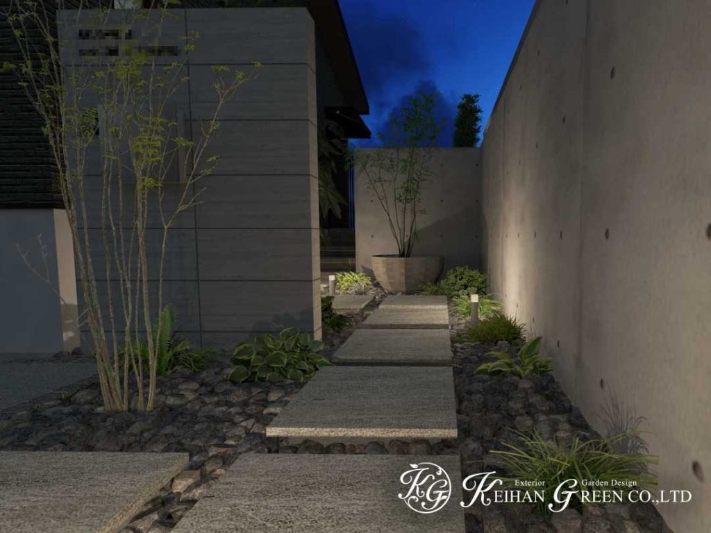 洗練されたモダンデザインが引き立つ上質な外構