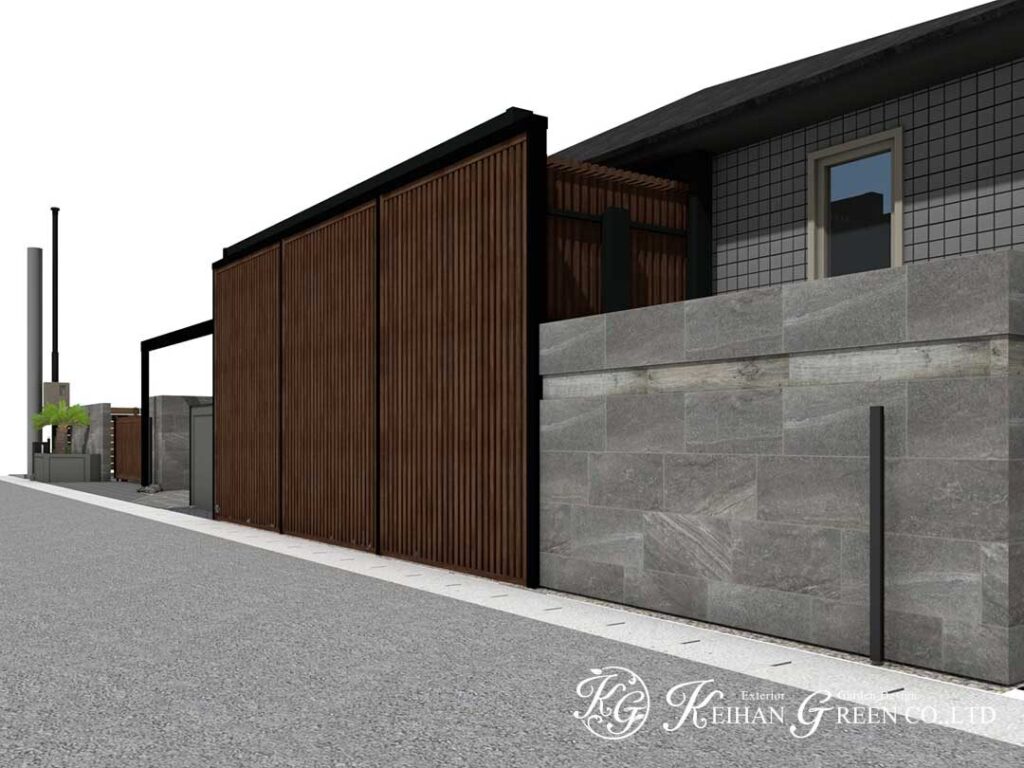 重厚感と温もりが調和する、安心感のあるクローズ外構