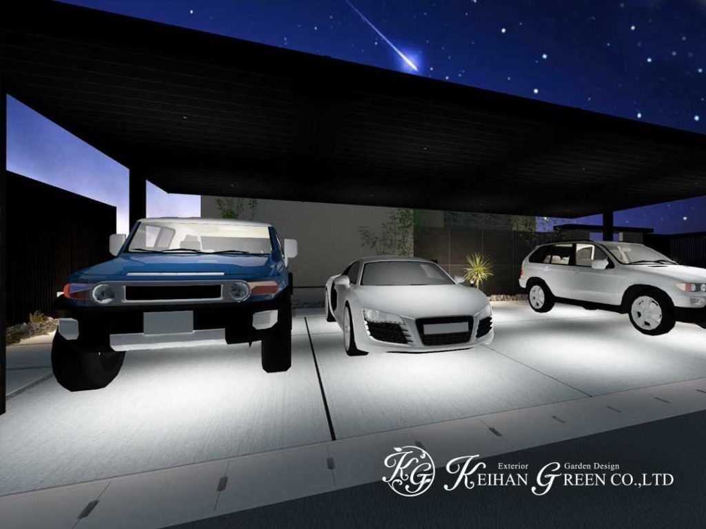 直線美が引き立つ、洗練されたモノトーン外構