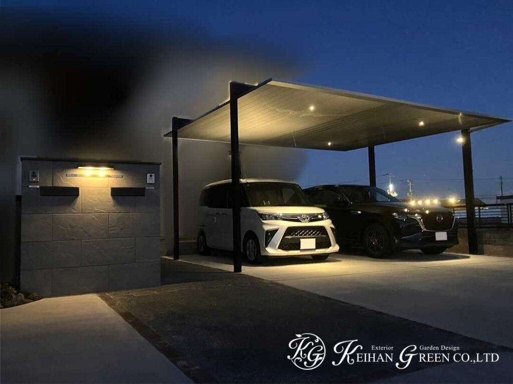 スタイリッシュと上品が調和する、ナイトシーン外構　草津市