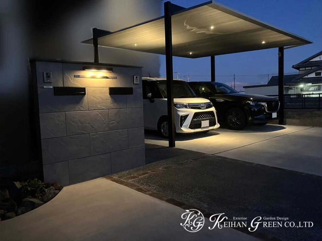 スタイリッシュと上品が調和する、ナイトシーン外構　草津市