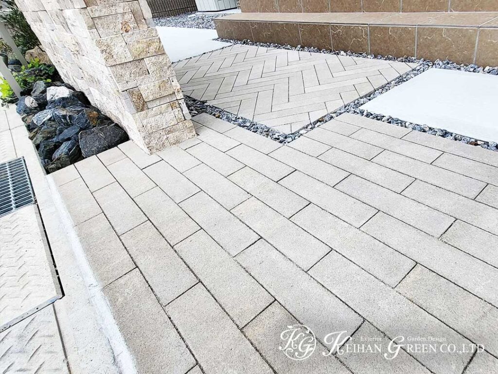 石貼り門袖が主役の新築外構コーディネート　彦根市