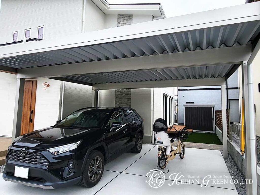 石貼り門袖が主役の新築外構コーディネート　彦根市