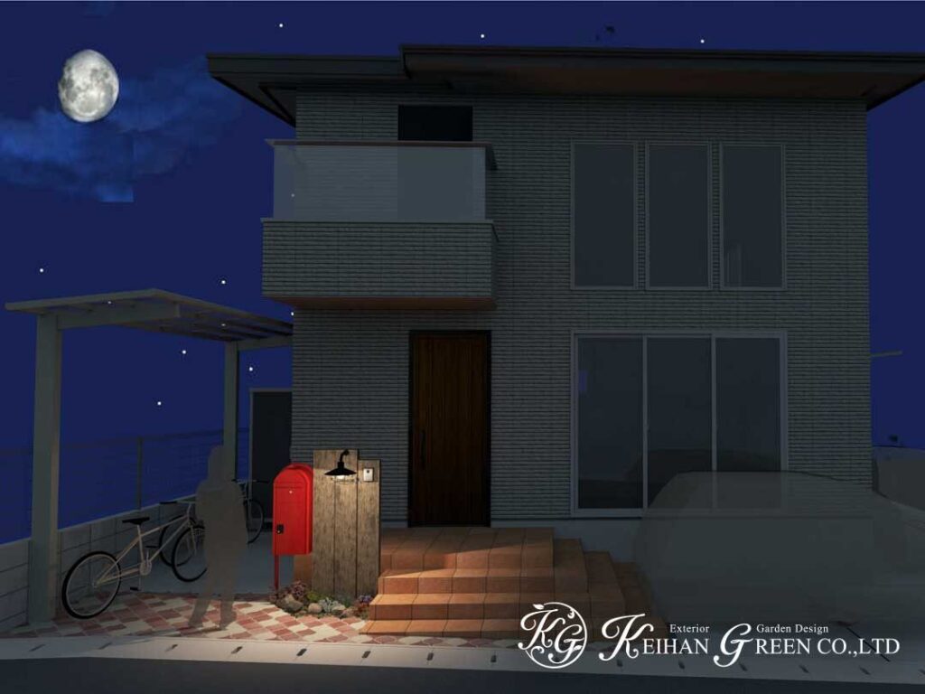 赤いポストが映える、ナチュラルで温かみのある外構デザイン