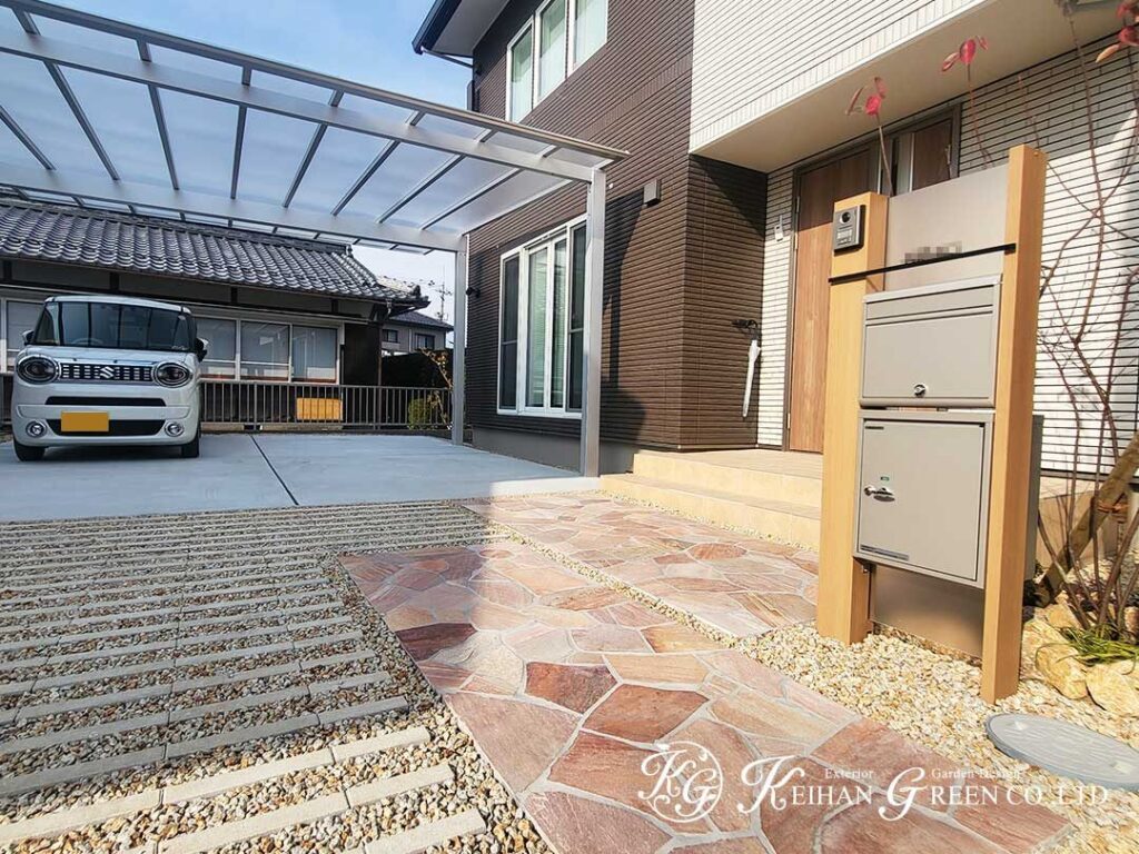 透明感と石の質感でまとめる新築外構　守山市