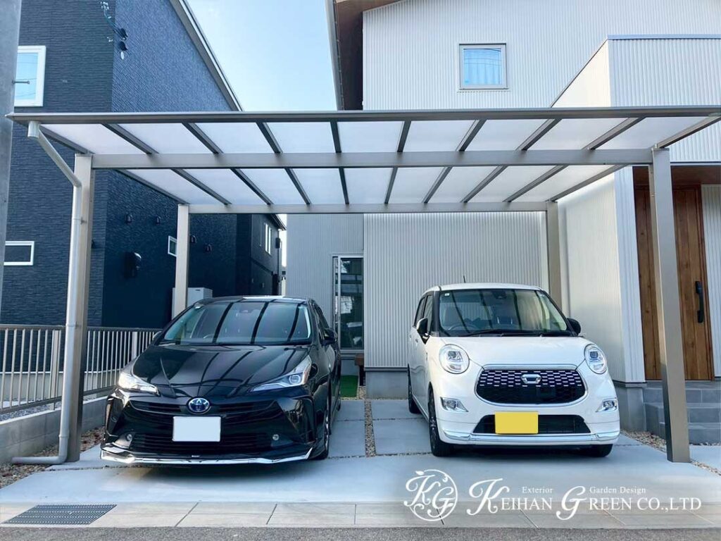 白い外観に映える、軽やかシンプル外構　近江八幡市