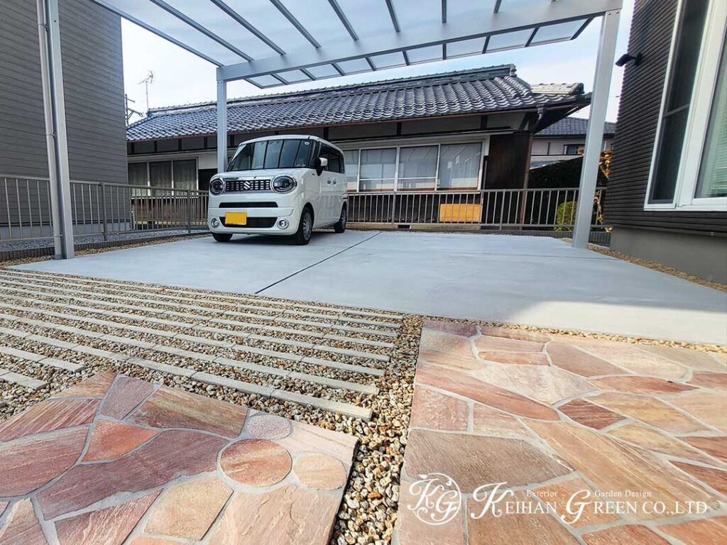 透明感と石の質感でまとめる新築外構　守山市