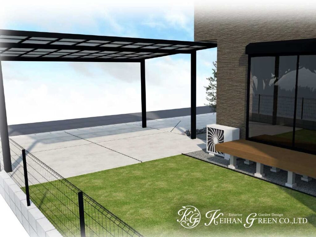 黒フレームが引き締める、端正な新築外構プラン