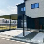 直線が映える、ブラック基調のオープン外構　大津市