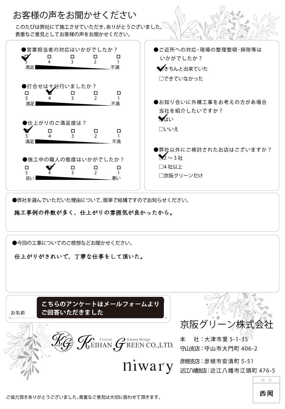 お客様の声 | 京阪グリーン | 滋賀・京都・大阪のエクステリア
